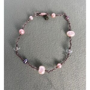 Sterling Silver Pink Purple White Freshwater Pearl Quartz Agate Bracelet P153
